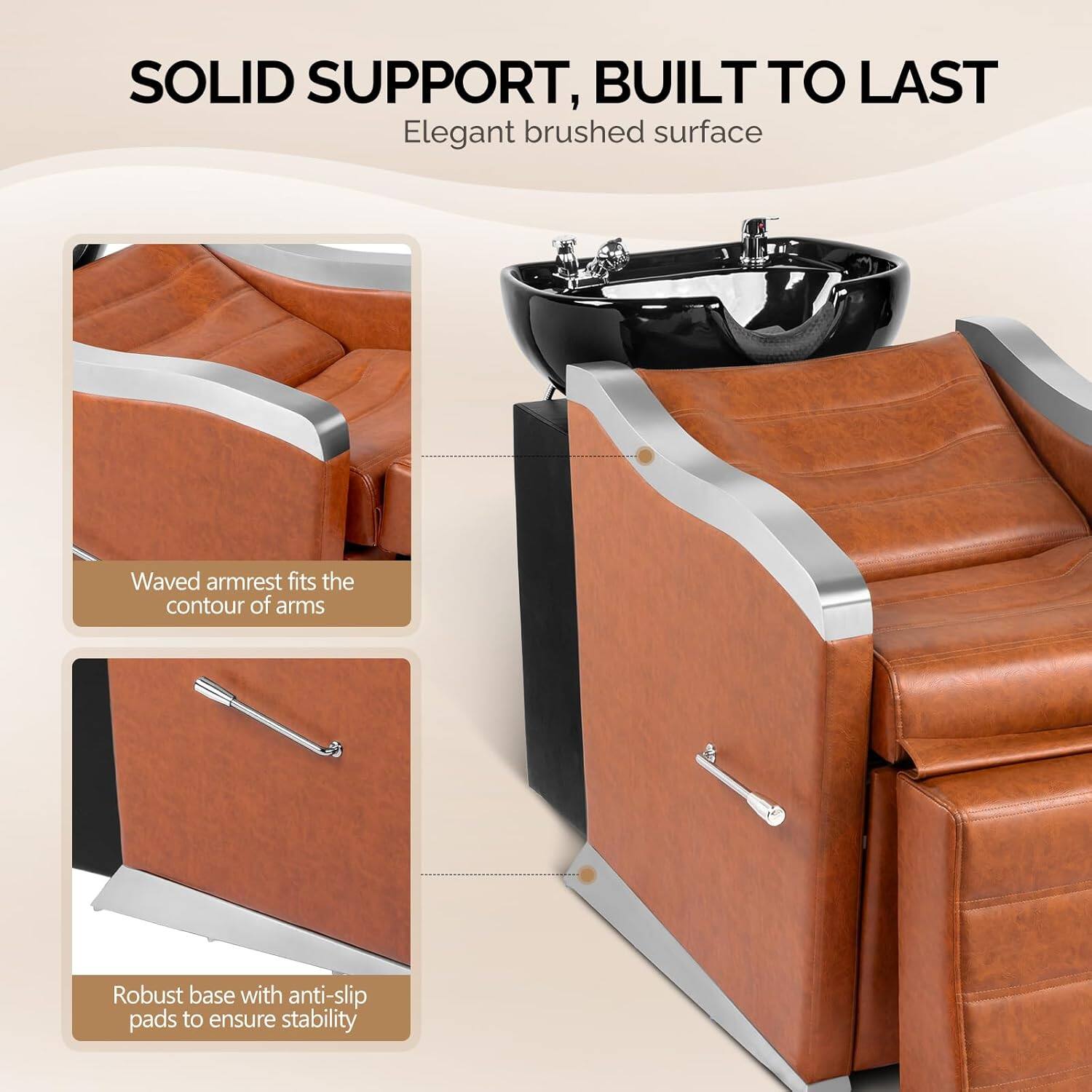 SOLID SUPPORT, BUILT TO LAST  
Elegant brushed surface  
Waved armrest fits the contour of arms  
Robust base with anti-slip pads to ensure stability