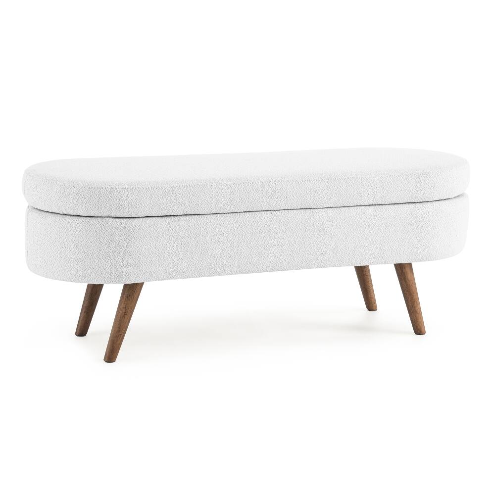 Alt View 2. Ropilly - Ropilly White Oval Storage Bench Upholstered Linen Ottoman Seat with Rubber Wood Legs - White.