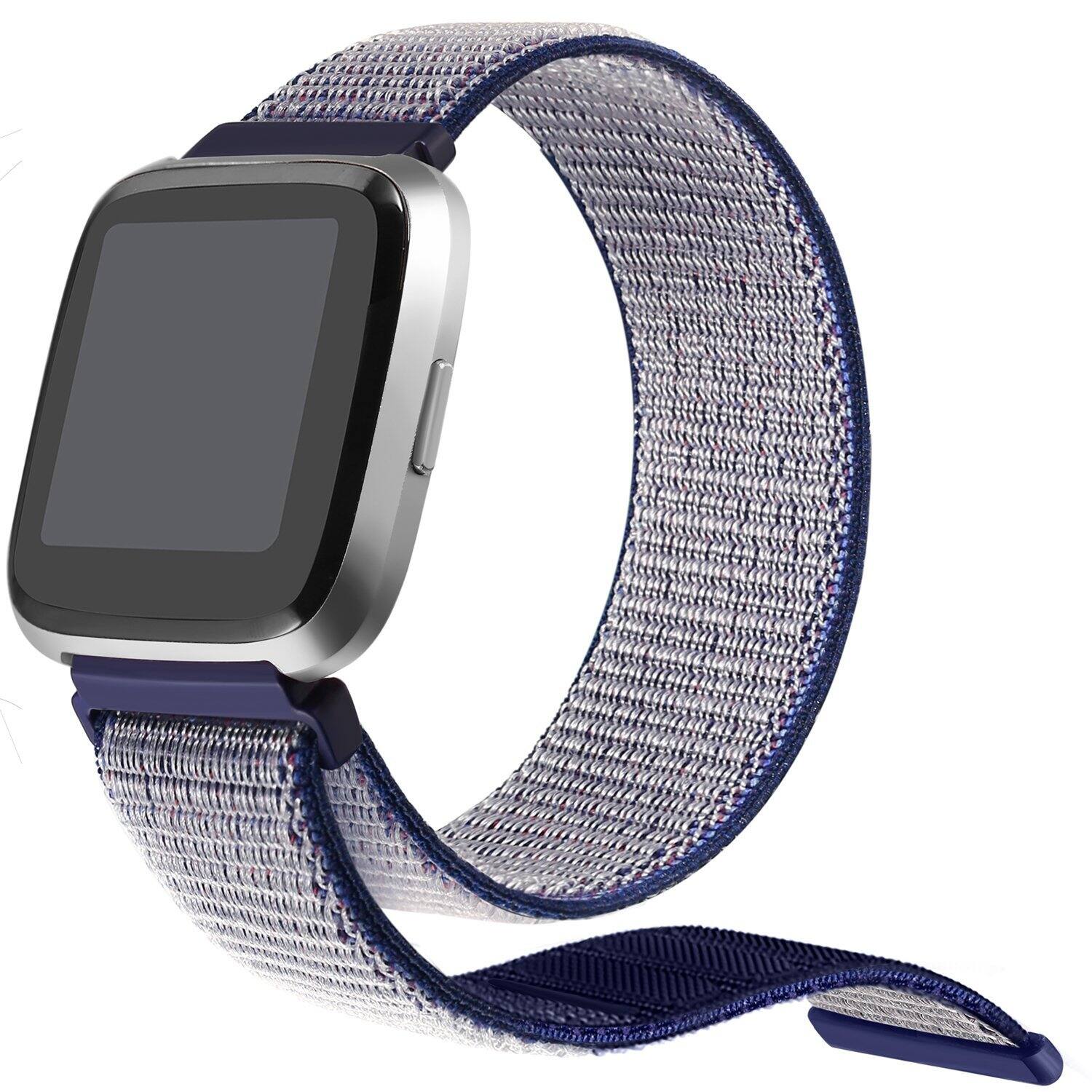 Front. StrapsCo - Everyday Nylon Sport Strap Watch Band For Fitbit Versa & Versa 2 - Blue & Grey.