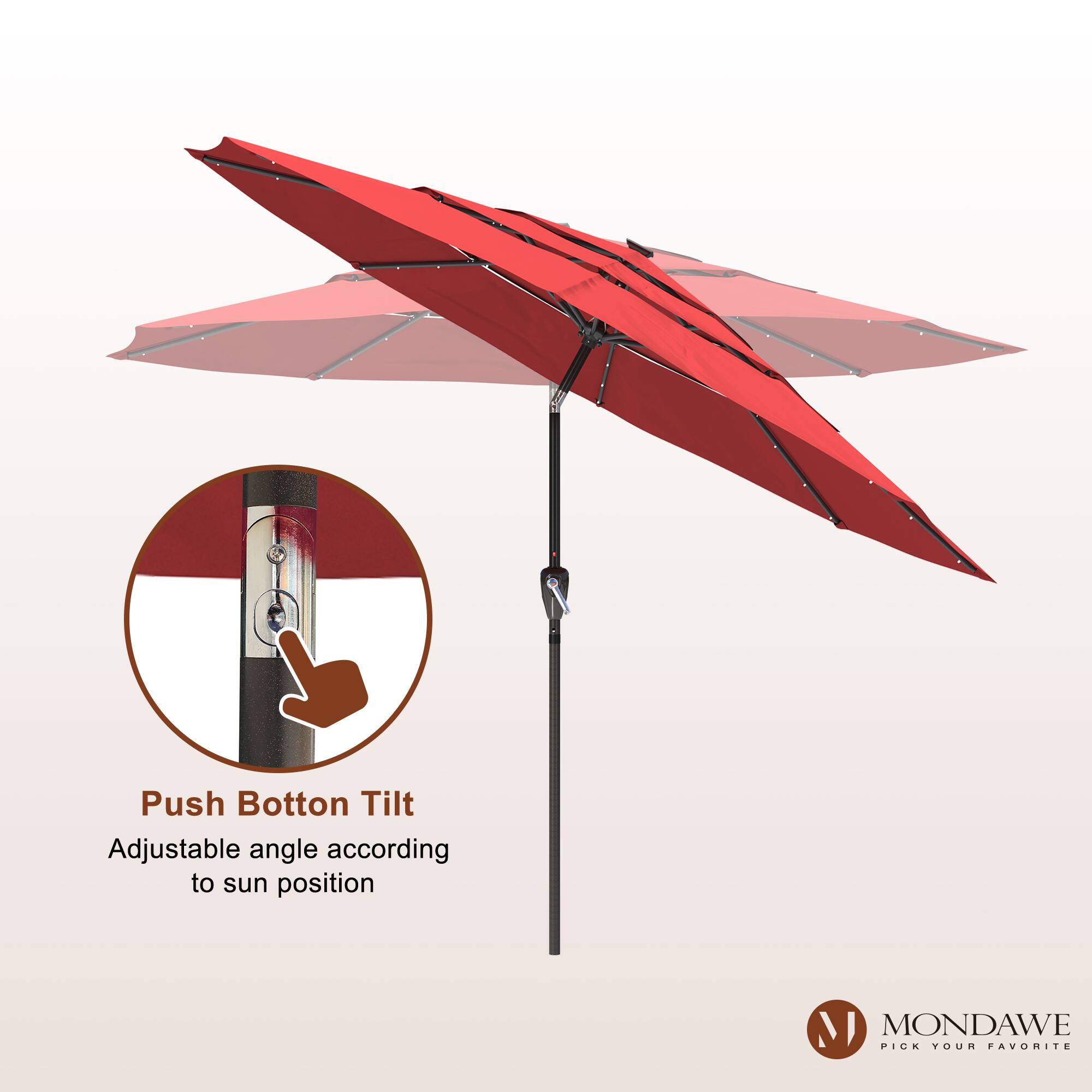 Push Button Tilt Adjustable angle according to sun position

MONDAWE PICK YOUR FAVORITE