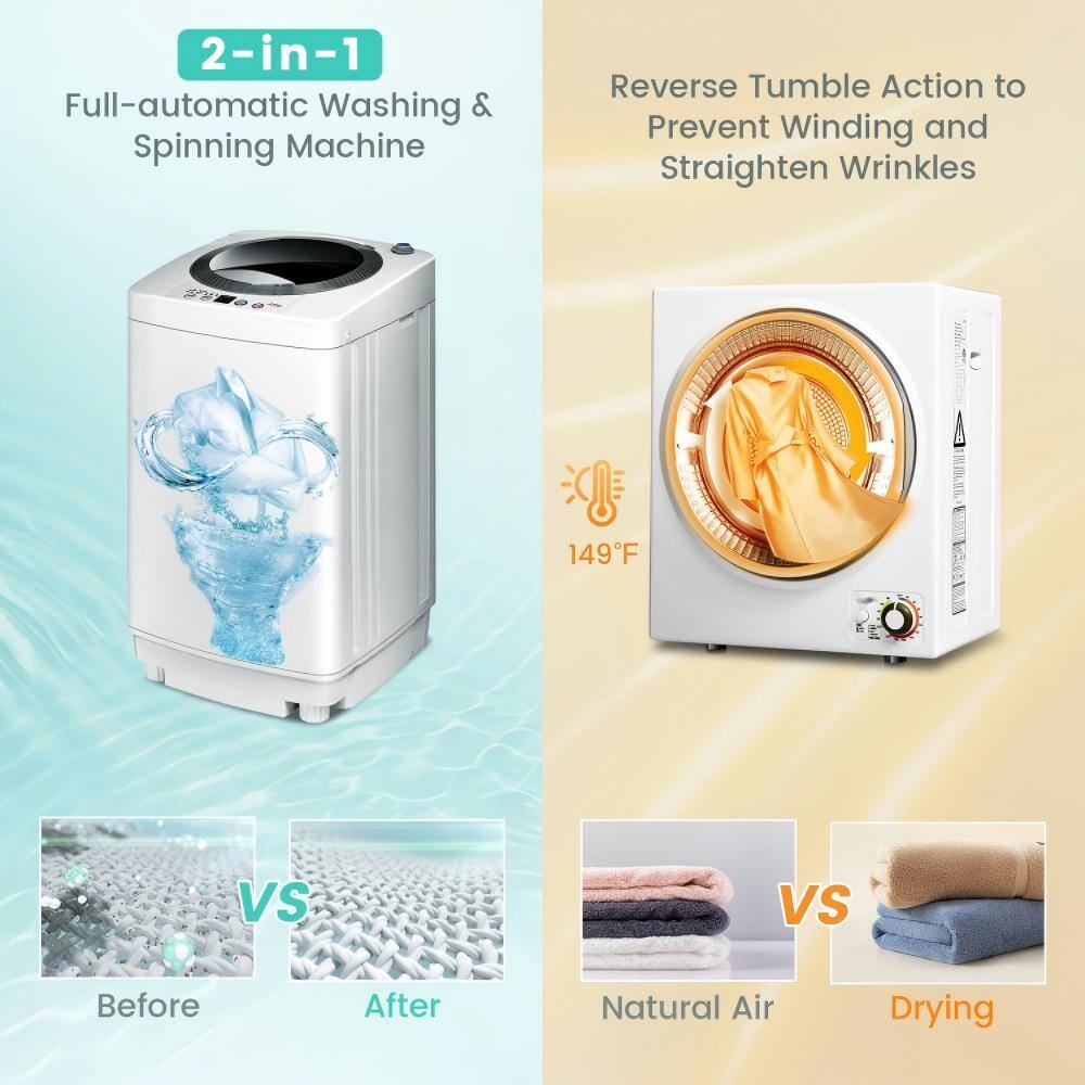 2-in-1 Full-automatic Washing & Spinning Machine

Reverse Tumble Action to Prevent Winding and Straighten Wrinkles

149°F

Before VS After

Natural Air Drying VS Drying