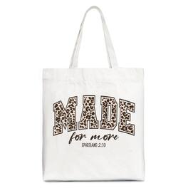 OrnamentallyYou - Made For More Christian Canvas Tote Bag, Ephesians 2:10 Leopard Faith Bible Verse - White