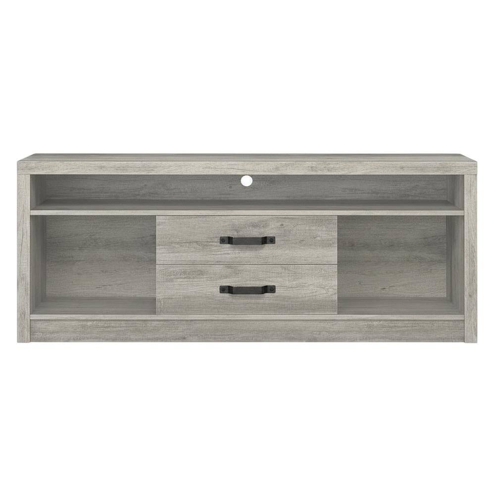 Alt View 3. FurniFact - Engineered wood TV stand, two drawers in grey driftwood finish, transitional - Green.