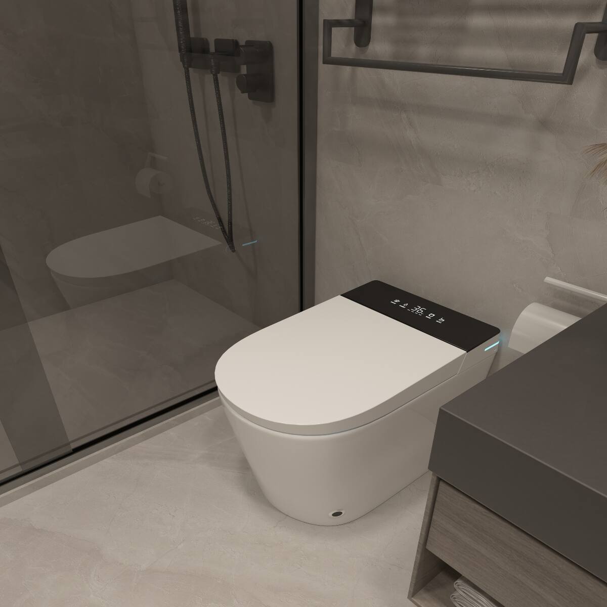 Alt View 2. Loheer - Loheer Compact Smart Toilet Porcelain Tankless Bidet with Auto Flush and Heated Seat, 23.25 in Depth - White.