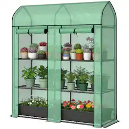 Outsunny - Tier Mini Greenhouse, Small Portable Greenhouse with 2 Roll-up Doors - Green