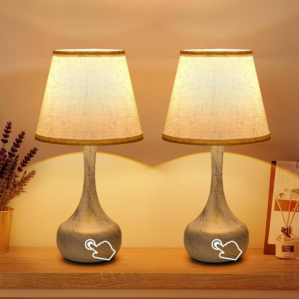 Front. The Best Inks - Black white Table Lamp Lamp Touch Dimmable Smart Fabric Bedroom Lamps Nightstand with Shade Living Desk - White & Gold set of 2.