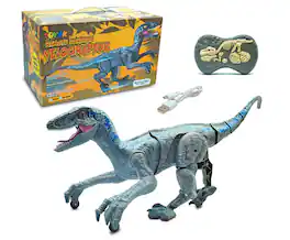 Toynk - RC Dinosaur Velociraptor Toy with Realistic Walking and Sound Effects - Blue