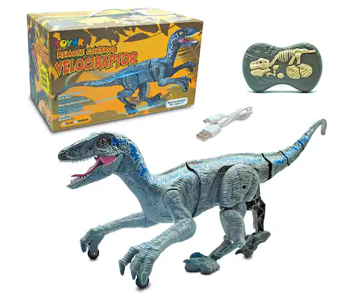 Sure, here is the corrected and grouped text from the image:
---
**TOYK REMOTE CONTROL VELOCIRAPTOR**
- Remote Control
- 24 LED Light Effect
- Roaming, Walking, Running
- Working Sound
- Recommended for ages 6+
- Multi-Functioning
- Walking
- Rechargeable
- USB Charging
- Colors: BLUE, BROWN
---
This text is taken from the packaging of the toy.