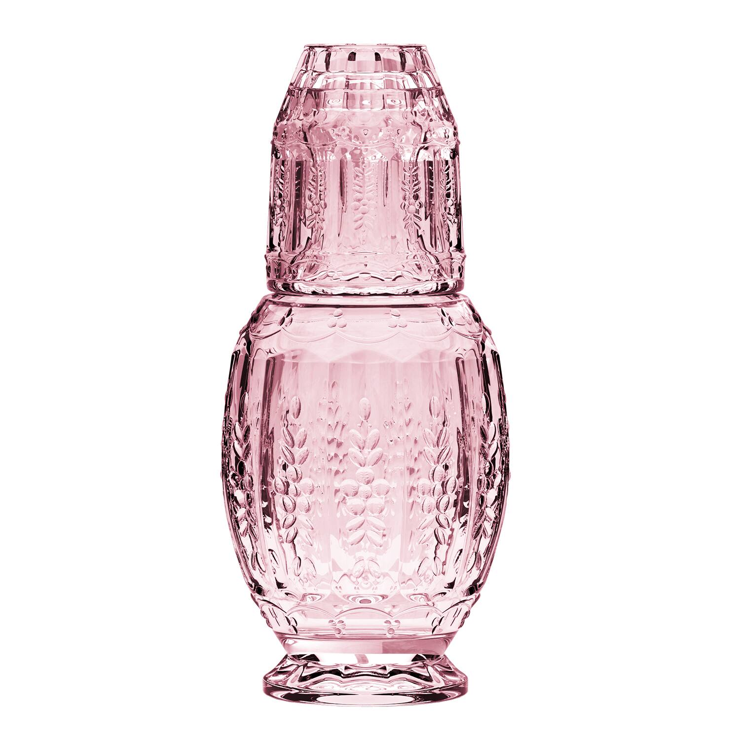 Front. Jay Import - Vintage Pink 2 Pc Carafe Set - Clear.