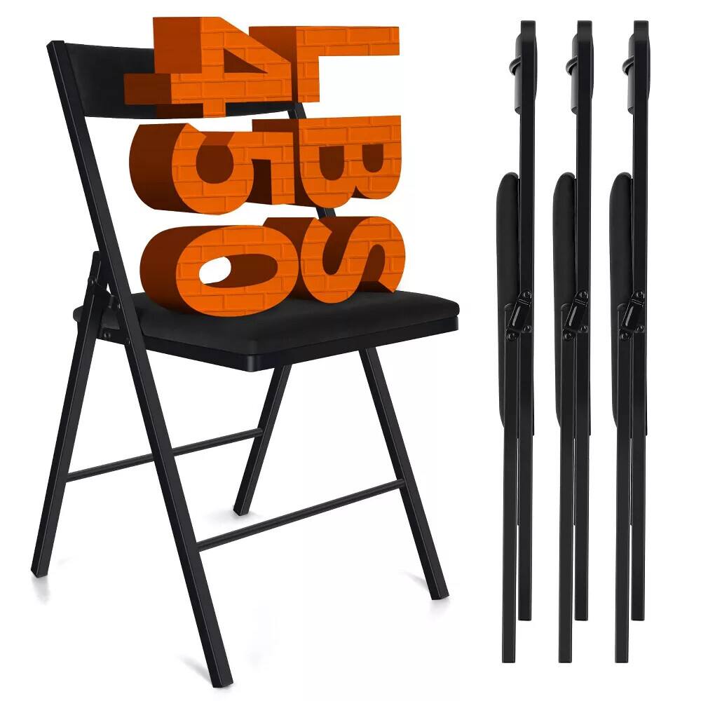 SKONYON - 4 Pack Padded Folding Chairs with Double Hinges - Black
