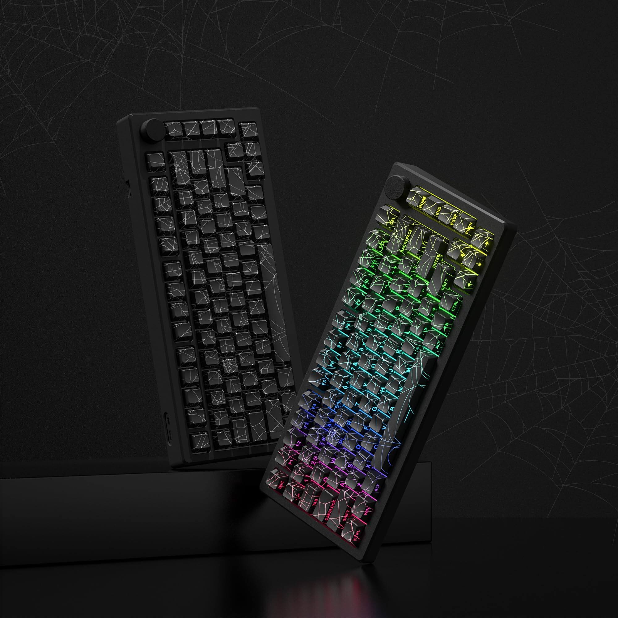 Alt View 2. Live At Space - Black Web Keycaps Line Backlit Shine Through Set Side Printed Key Caps Cherry Profile Custom For 75% 65% 60% Tkl Layout - Red/Black Kanagawa.