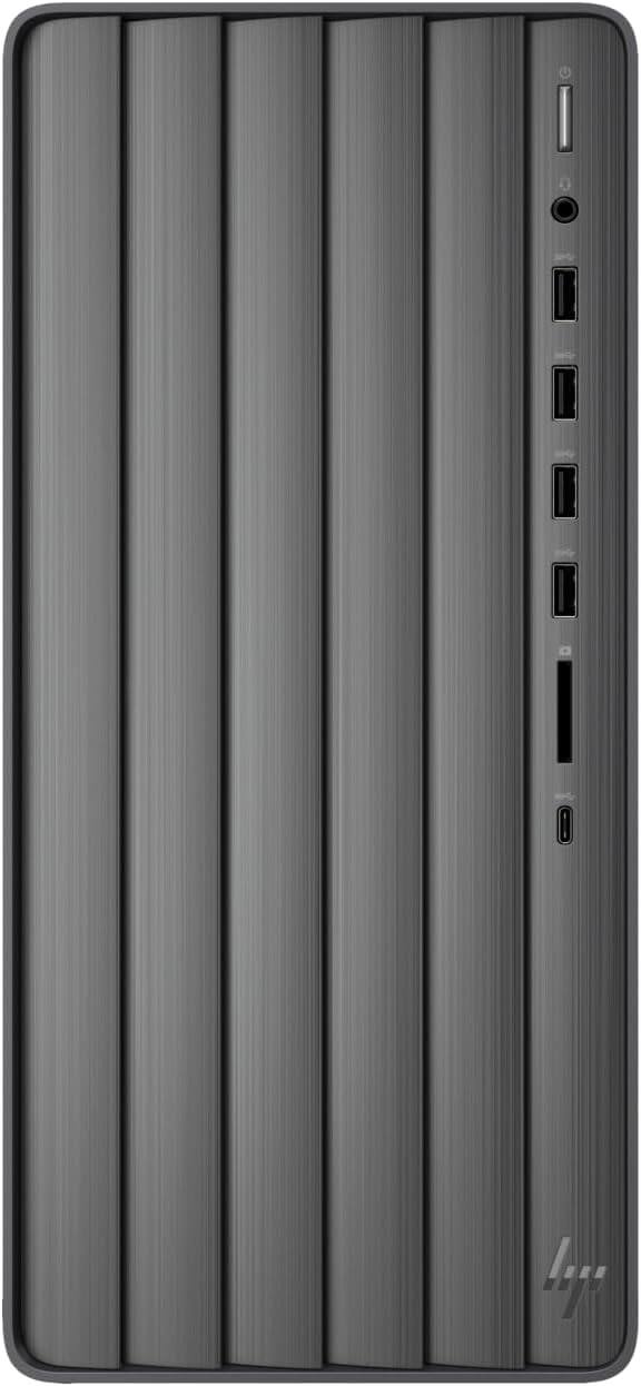 Left. HP - HP Envy Desktop: Intel i9-14900K, 64GB RAM, 2TB SSD, RTX 3050 8GB, Win 11 Pro, Wi-Fi 6, Bluetooth 5.3 - black.