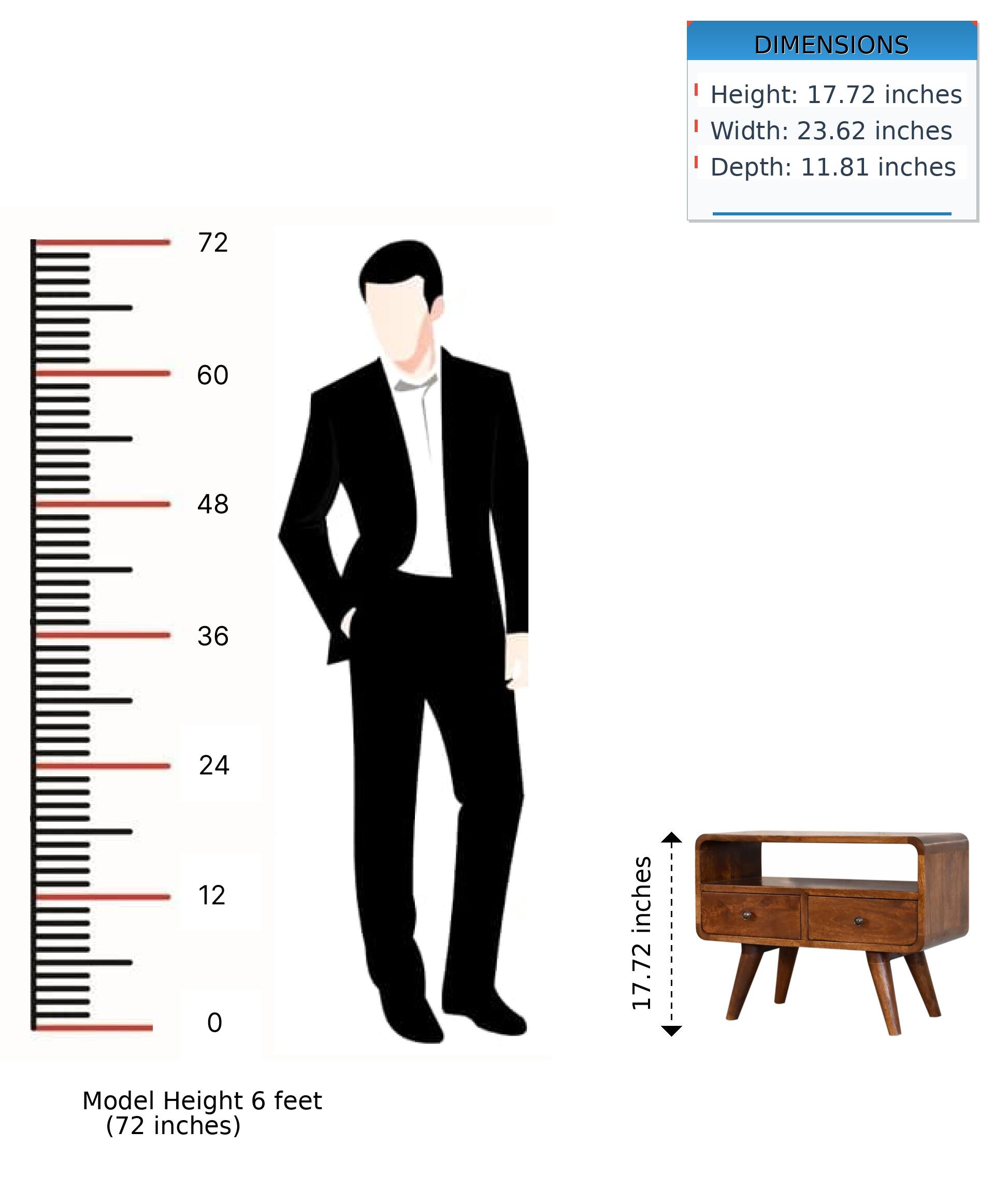 DIMENSIONS  
- Height: 17.72 inches  
- Width: 23.62 inches  
- Depth: 11.81 inches  

Model Height: 6 feet (72 inches)