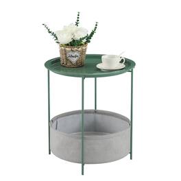 Vecelo - 1Pack Foldable Metal Side Table With basket, Round Indoor Outdoor End Table for Living Room or Patio - Green