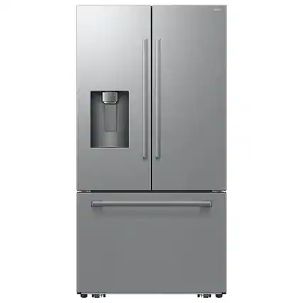Front. Samsung - Bespoke AI 24 cu. ft. Counter Depth 3-Door French Door Refrigerator with Zero Clearance Fit & Dual Auto Ice Maker - Stainless Steel.