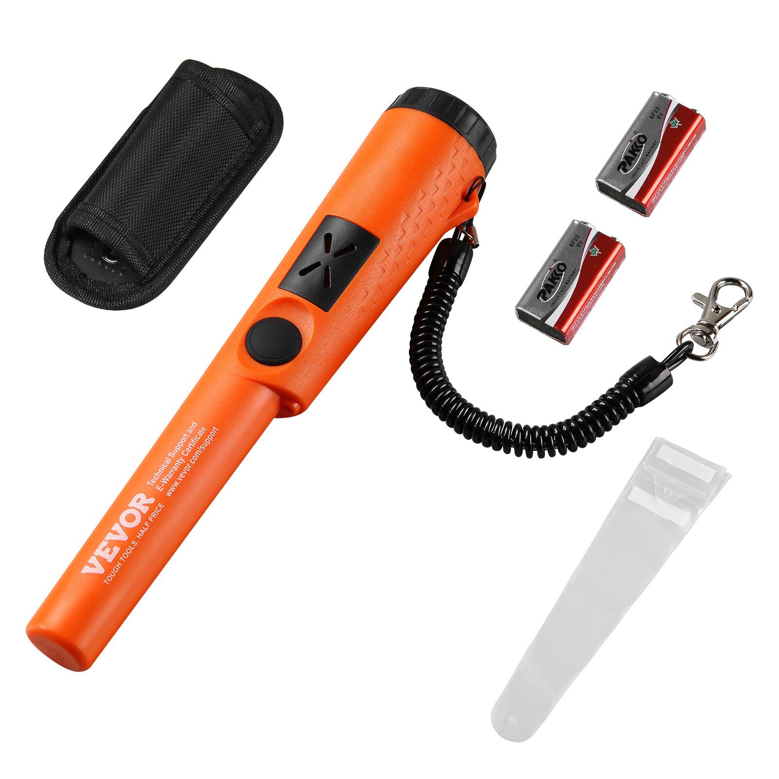 VEVOR - Metal Detector Pinpointer, Partial Waterproof Handheld Pin Pointer Wand, 1.96" Detection Depth, 3 Modes,9V Battery - Black,White