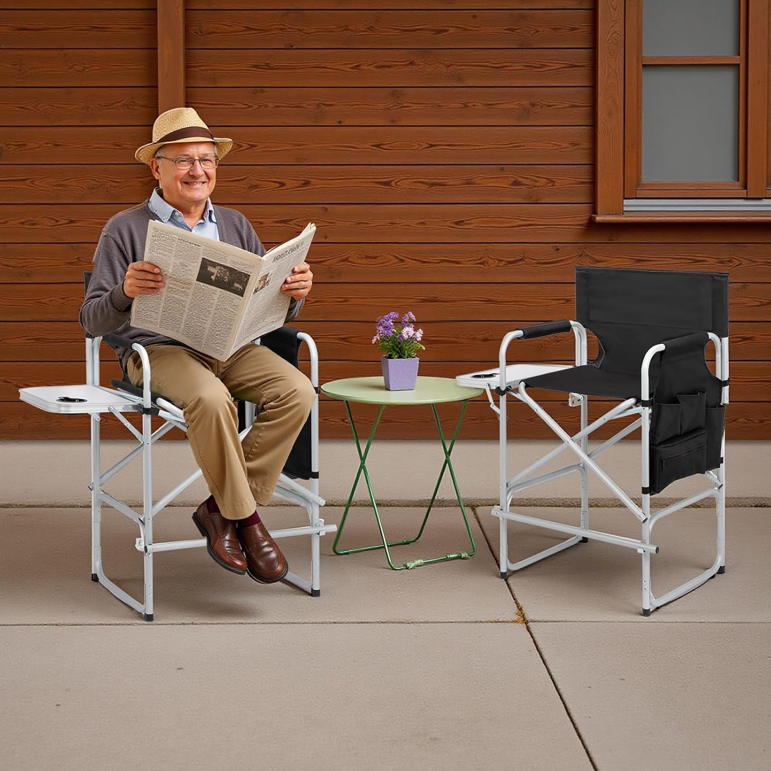 Alt View 8. Winado - 26in Directors Chair Seat Folding with Side Table Storage Bag Bar Height Portable Makeup Artist Chair for Indoor Outdoor - Black.