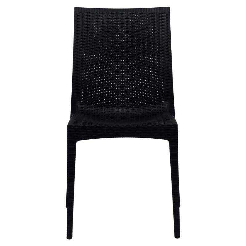 Left. LeisureMod - Mace 2-Pieces Modern Ergonomic Dining Chair with Stackable and Wicker Style - Black.