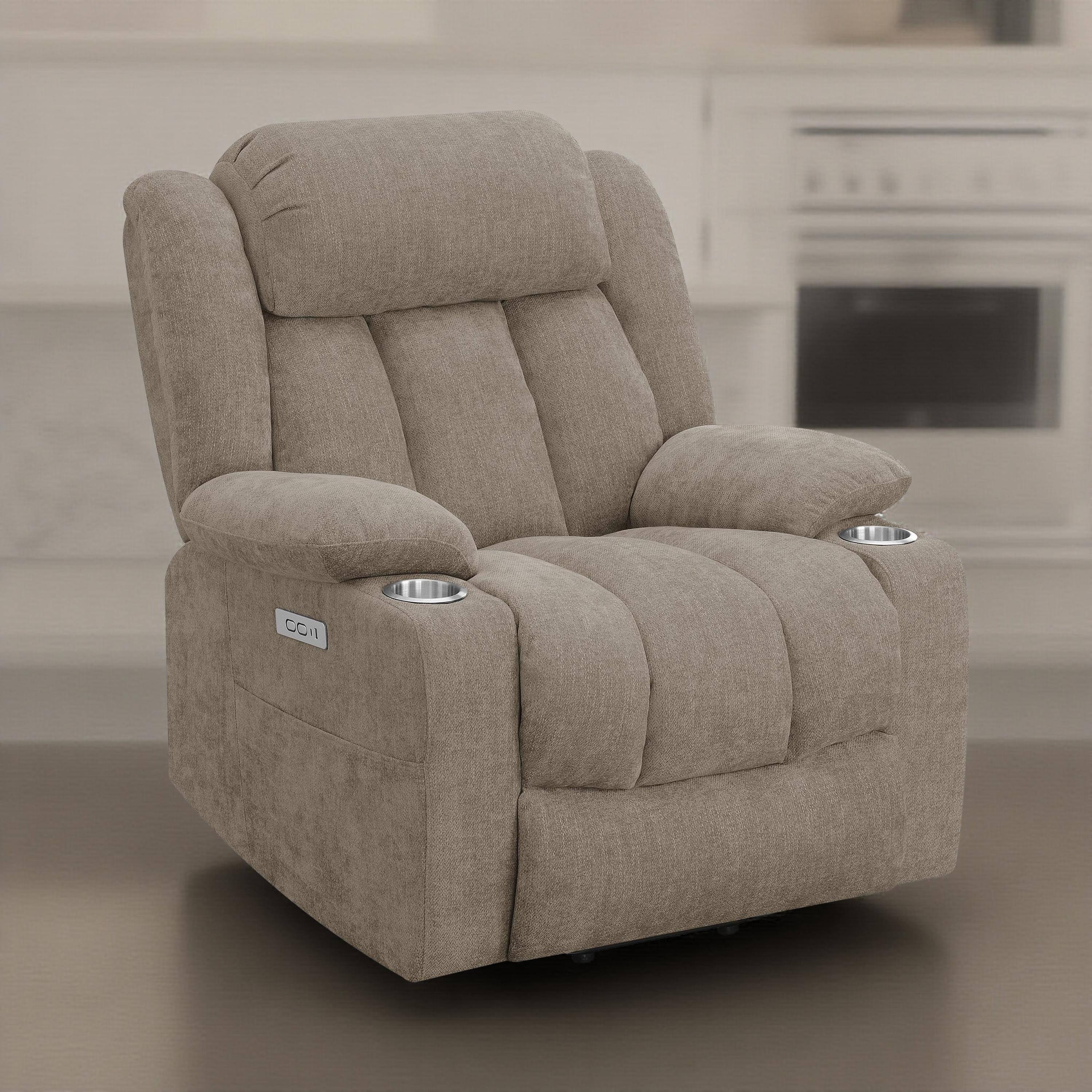 Alt View 2. Manhattan Lane - Limi Power Lift Recliner Chair, Camel , USB Port, Cupholders - Camel Brown.