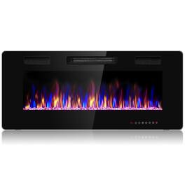 Costway - 42" Electric Fireplace Recessed Ultra Thin Wall Mounted Heater Multicolor Flame - Black