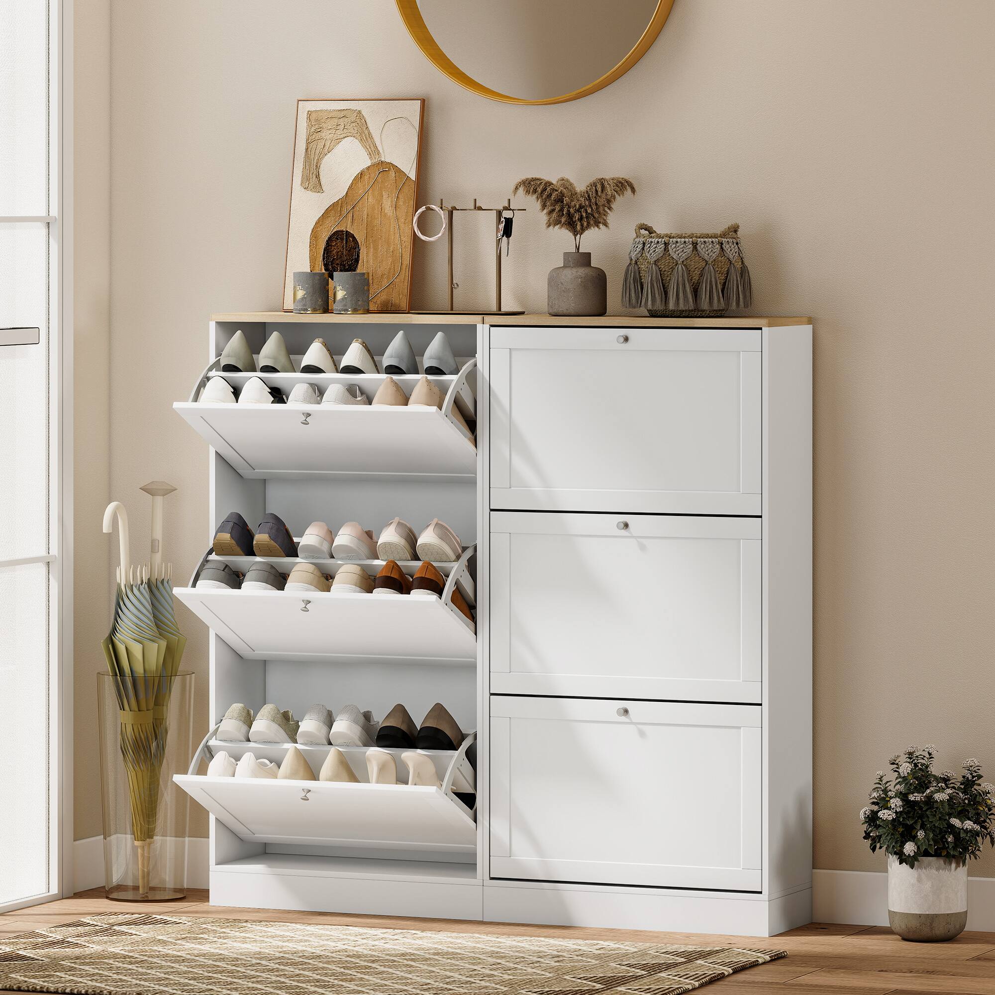 Alt View 7. Homcom - Shoe Storage Cabinet with 3 Flip Drawers and Adjustable Shelves for 12-18 Pairs of Shoes - White.