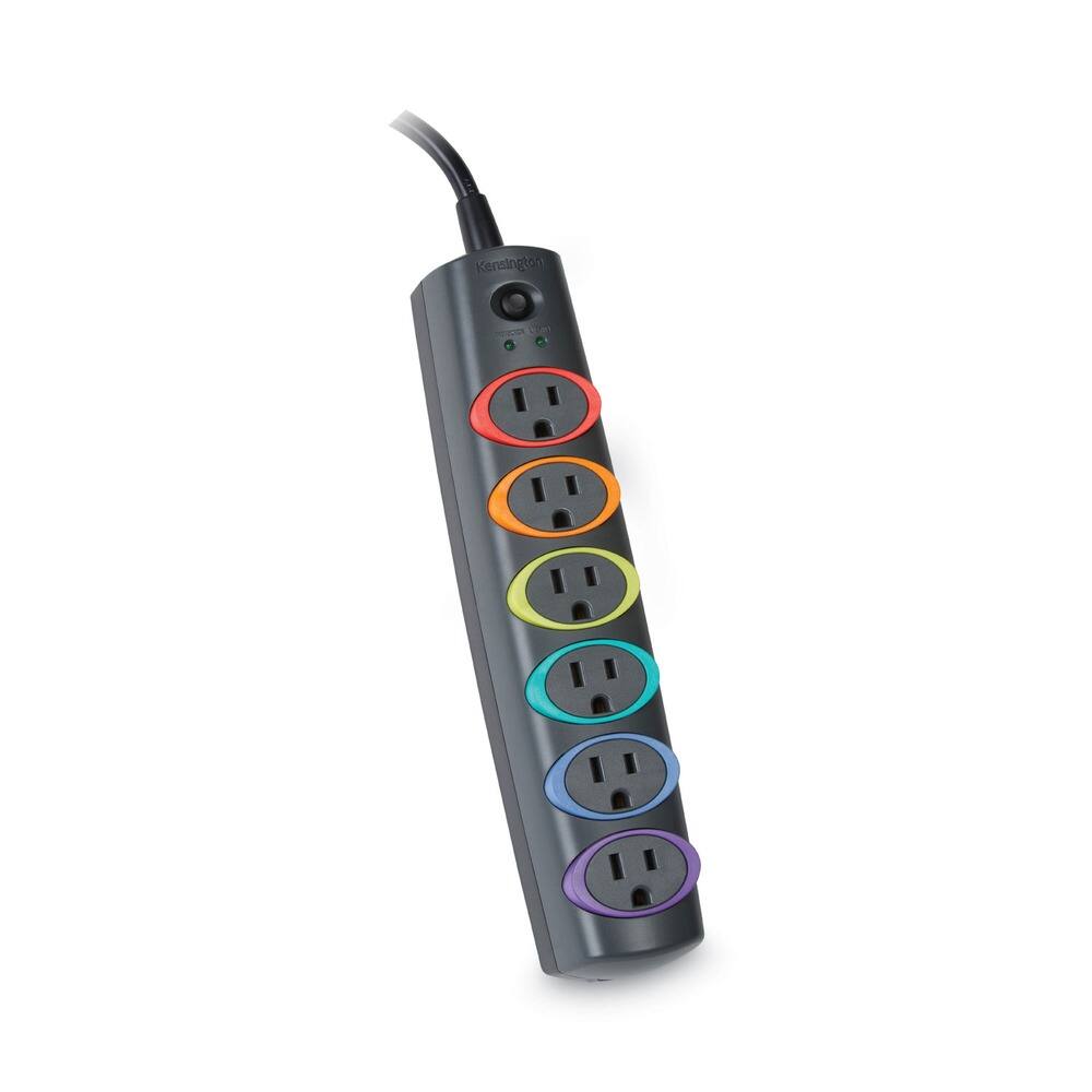 Back. Kensington - Kensington K62144NA SmartSockets 1260 J Color-Coded Strip Surge Protector with 6 AC Outlets and 8 ft. Cord - Black - Black.