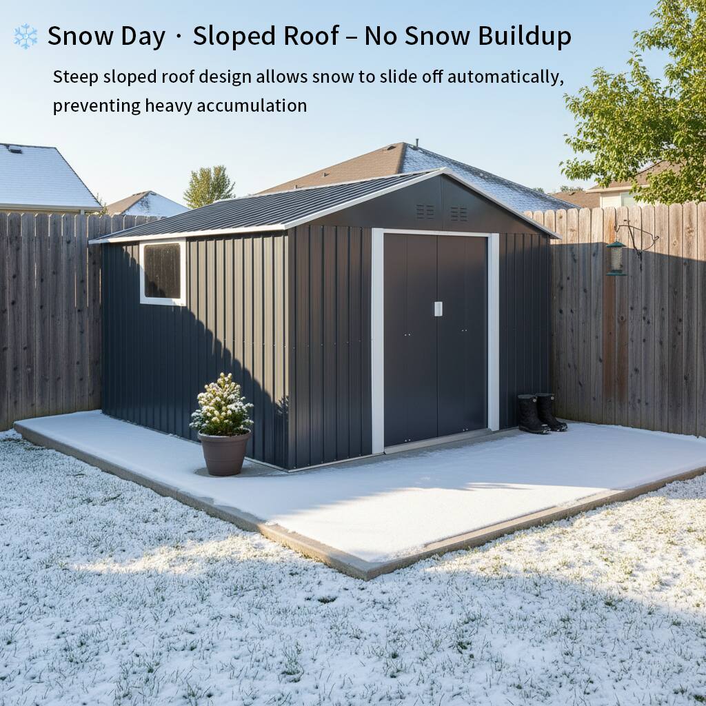 Snow Day • Sloped Roof – No Snow Buildup  
Steep sloped roof design allows snow to slide off automatically, preventing heavy accumulation