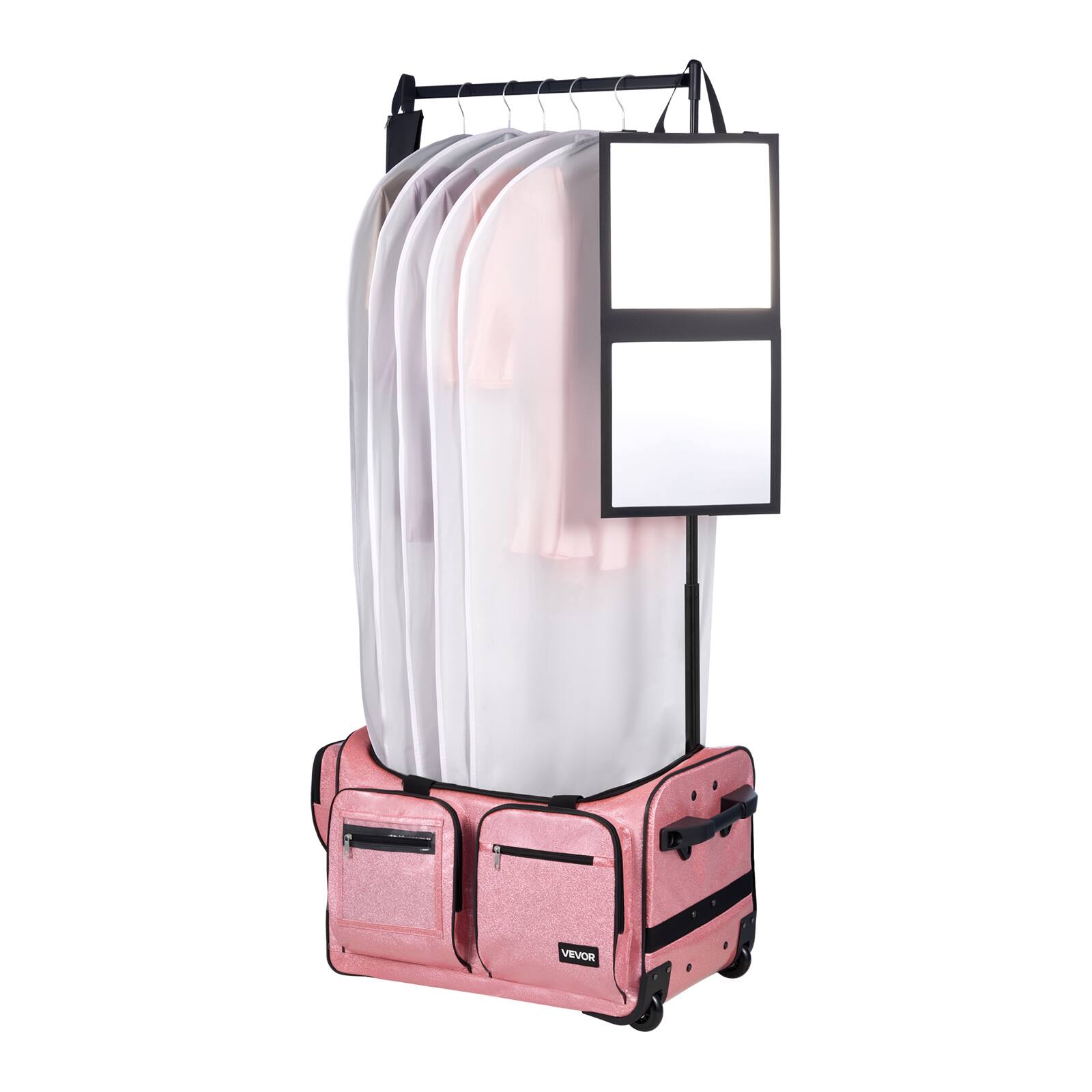 Alt View 5. VEVOR - Dance Bag with Garment Rack, 23 Inch Rolling Dance Duffel, with Wheels, USB Port, Height Adjustable Clothes Rack - Pink.