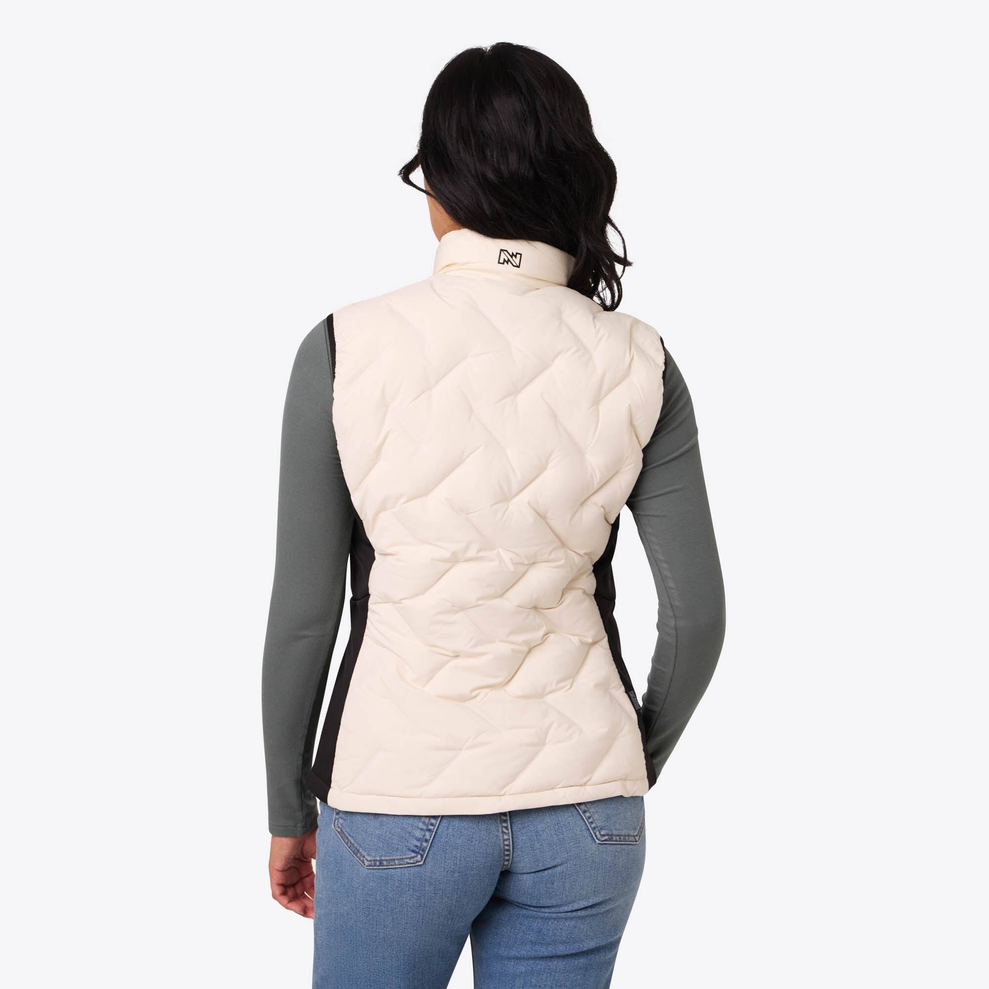 Back. Mobile Warming - Women's Aria Hybrid Heated Vest - Cream/Black.