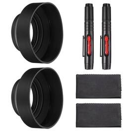 Unique Bargains - 2pcs 62mm Rubber Camera Lens Hood, Collapsible 3-Step Sun Shade with Cleaning Cloth & Pen - Black