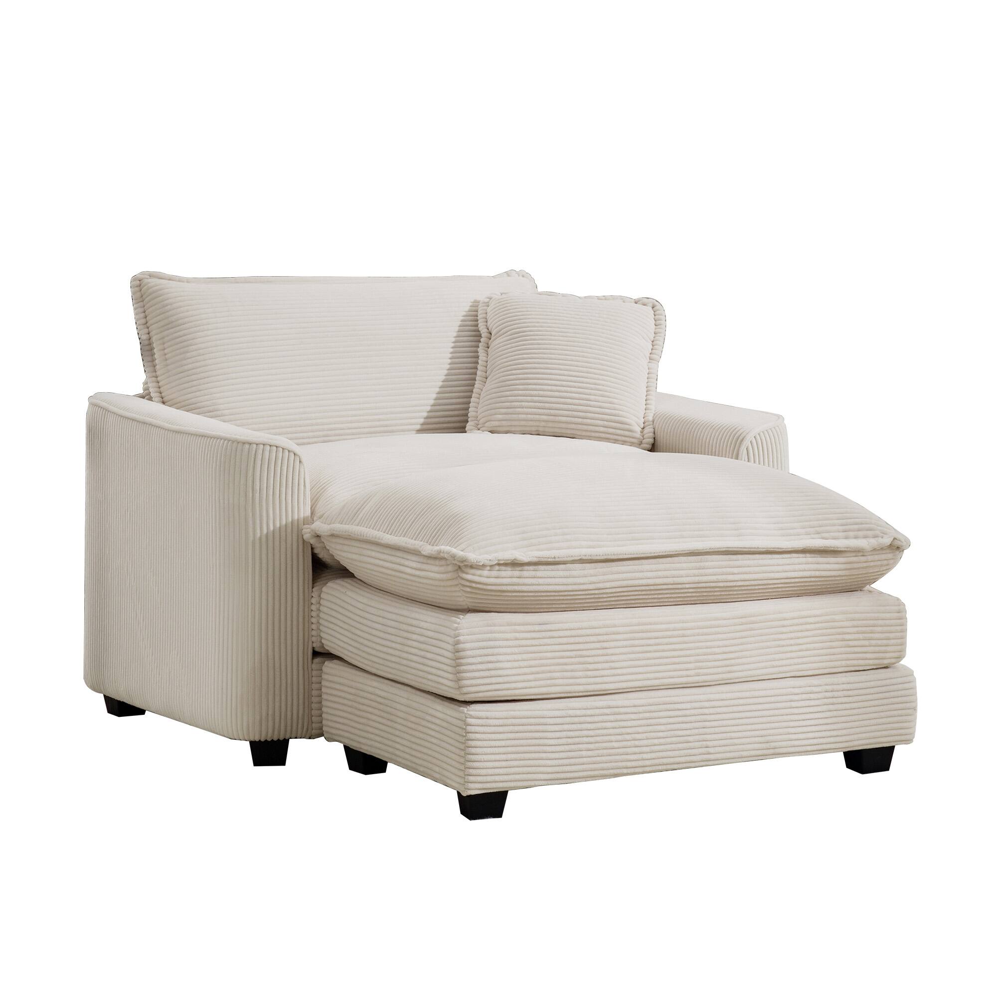 Alt View 2. LOVMOR - Comfortable Single Chair Deep Seat Sofa With Footstool With One Pillow Accent Chair with Ottoman Suitable for Living - Beige.