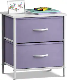 Sorbus - Nightstand with 2 Drawers - Steel Frame, Wood Top &Fabric Bins -Home, Bedroom, Office &College Dorm, Kids Bedside - Purple