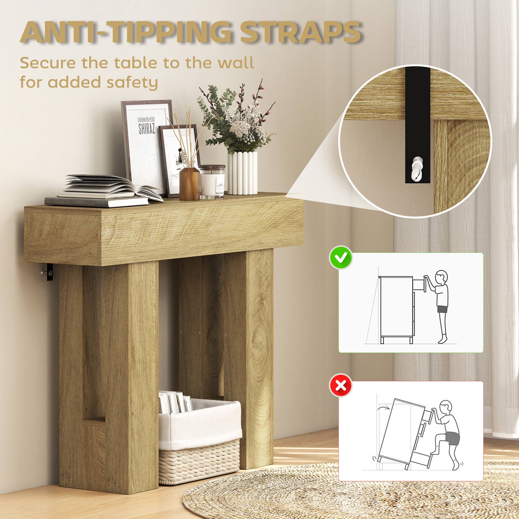ANTI-TIPPING STRAPS  
Secure the table to the wall for added safety