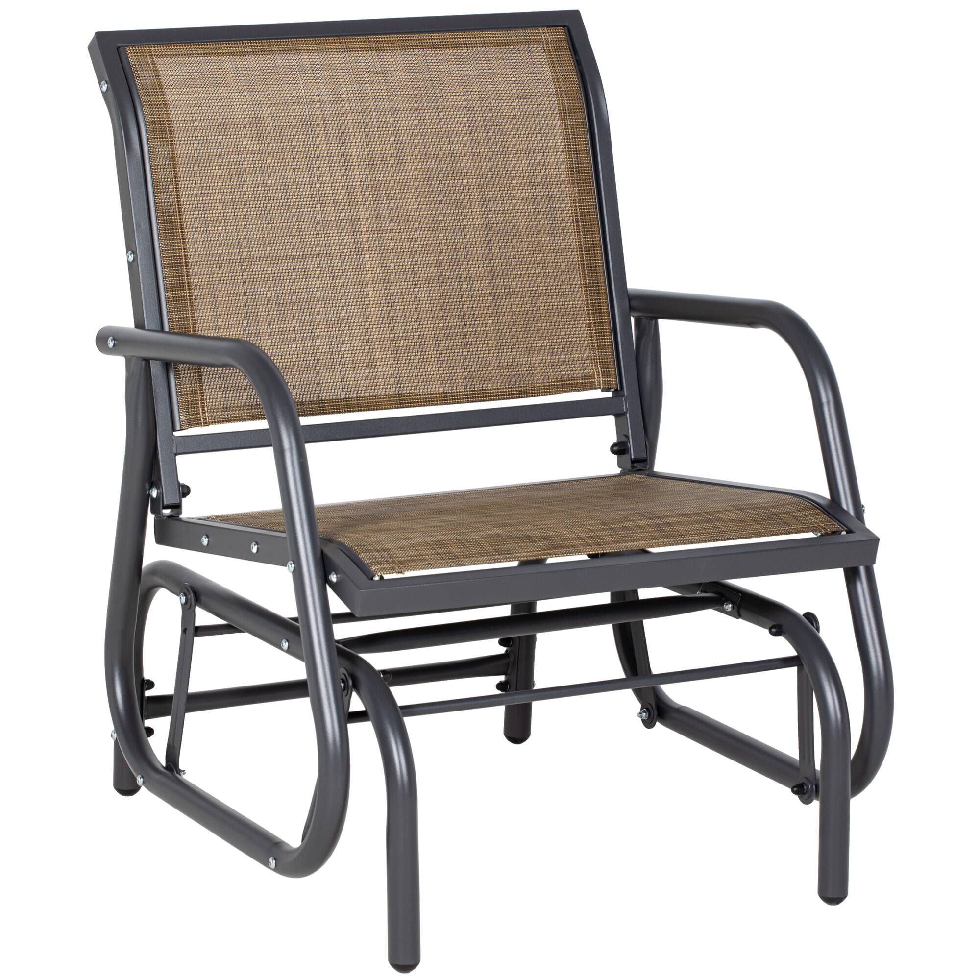 Outsunny - Glider Chair, Steel Swing Chai with Curved Armrests for Porch, Garden, Poolside - Light Mixed Brown