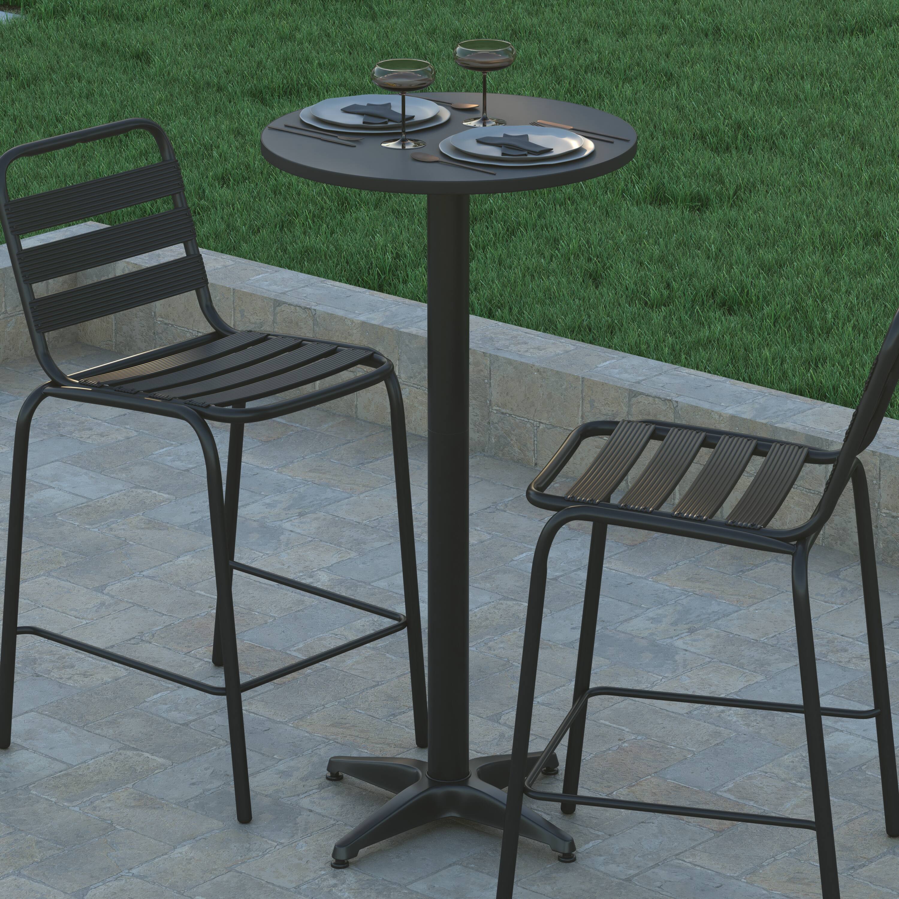 Alt View 3. Emma + Oliver - Indoor/Outdoor 23.5"H Aluminum Round Bar Height Table with Cross Base - Black.