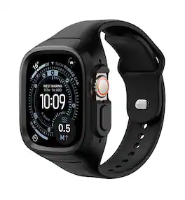 SURITCH - Sport Watch Band for Apple Watch Ultra 3/2/1 49mm Soft Silicone Shockproof Rugged Protective Strap with Case - Black