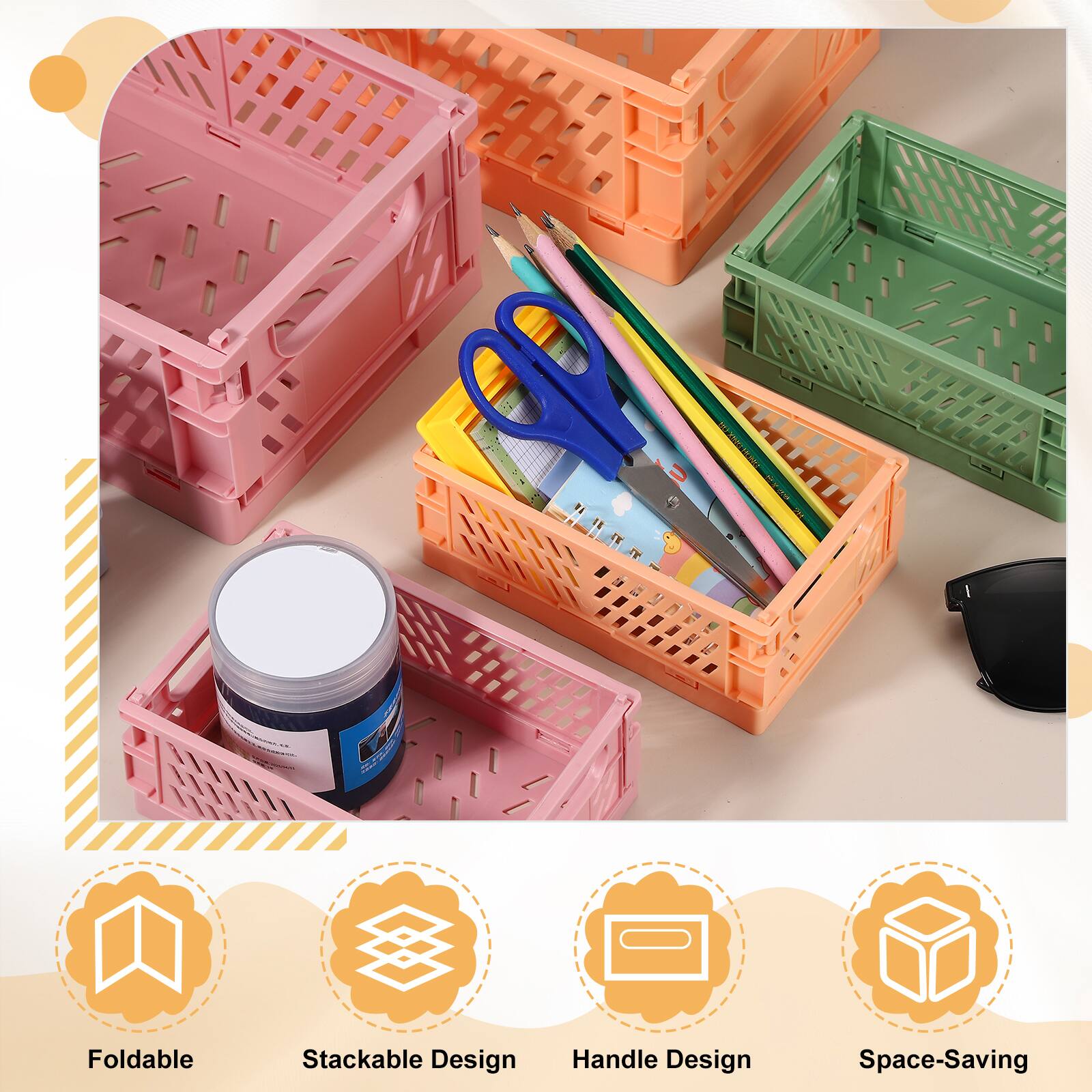 9P Foldable Stackable Design Handle Design Space-Saving