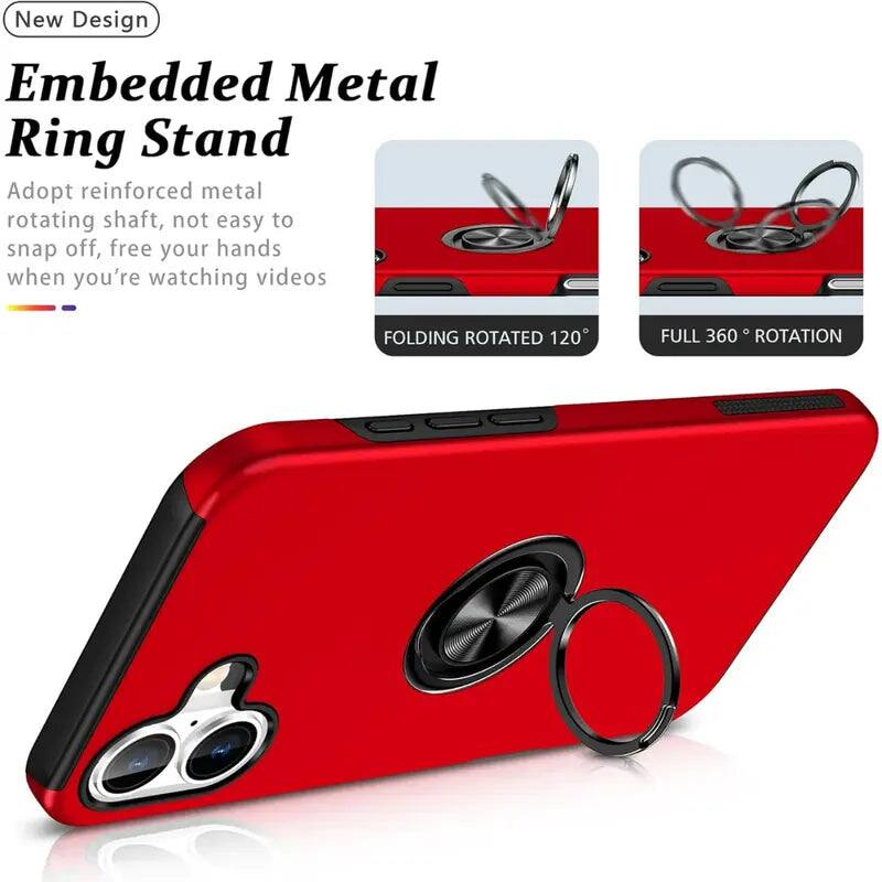 New Design Embedded Metal Ring Stand  
Adopt reinforced metal rotating shaft, not easy to snap off, free your hands when you're watching videos  

FOLDING ROTATED 120°  
FULL 360° ROTATION