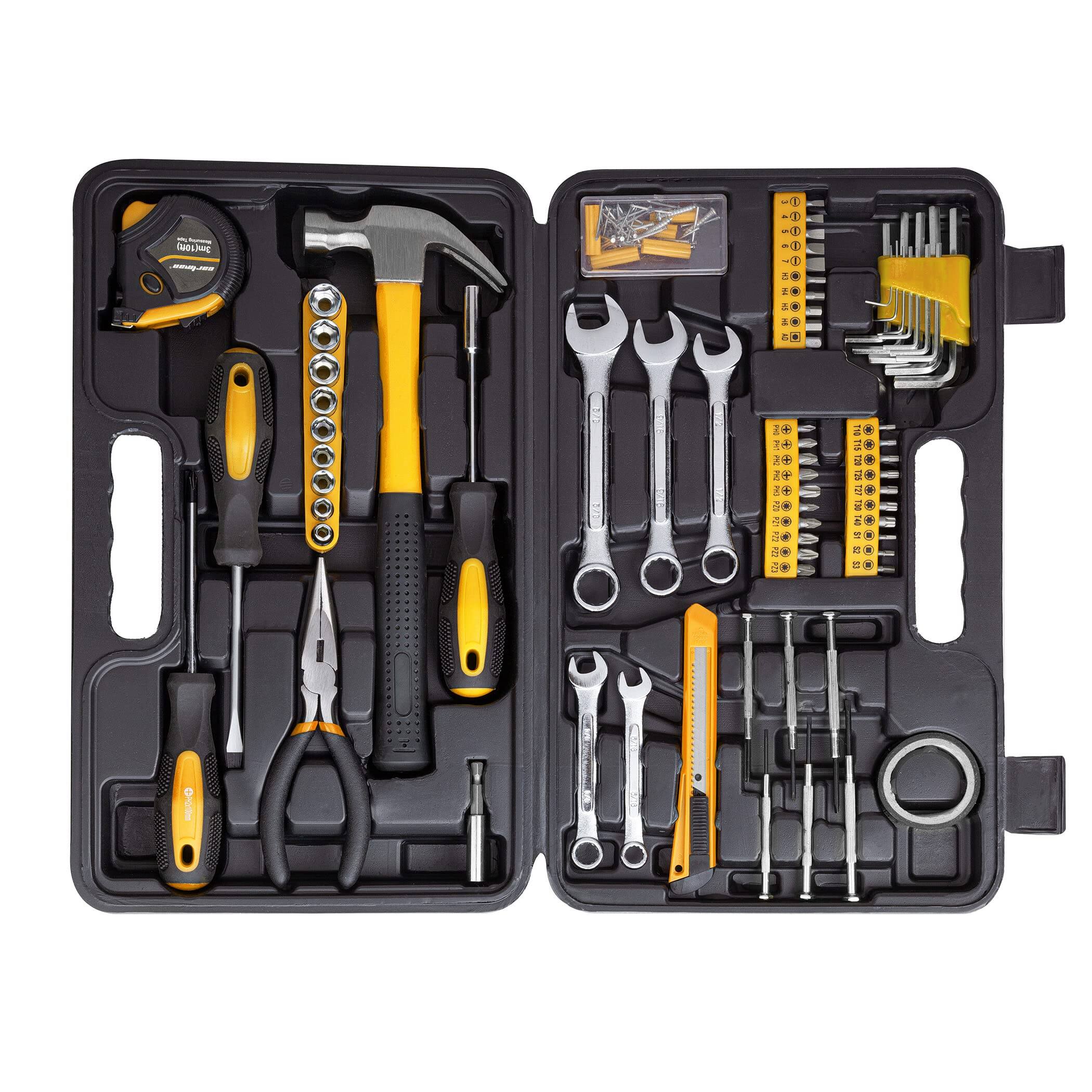 Front. Skar Audio - Tool Set General Household Hand Kit With Plastic Toolbox Storage Case - Yellow.