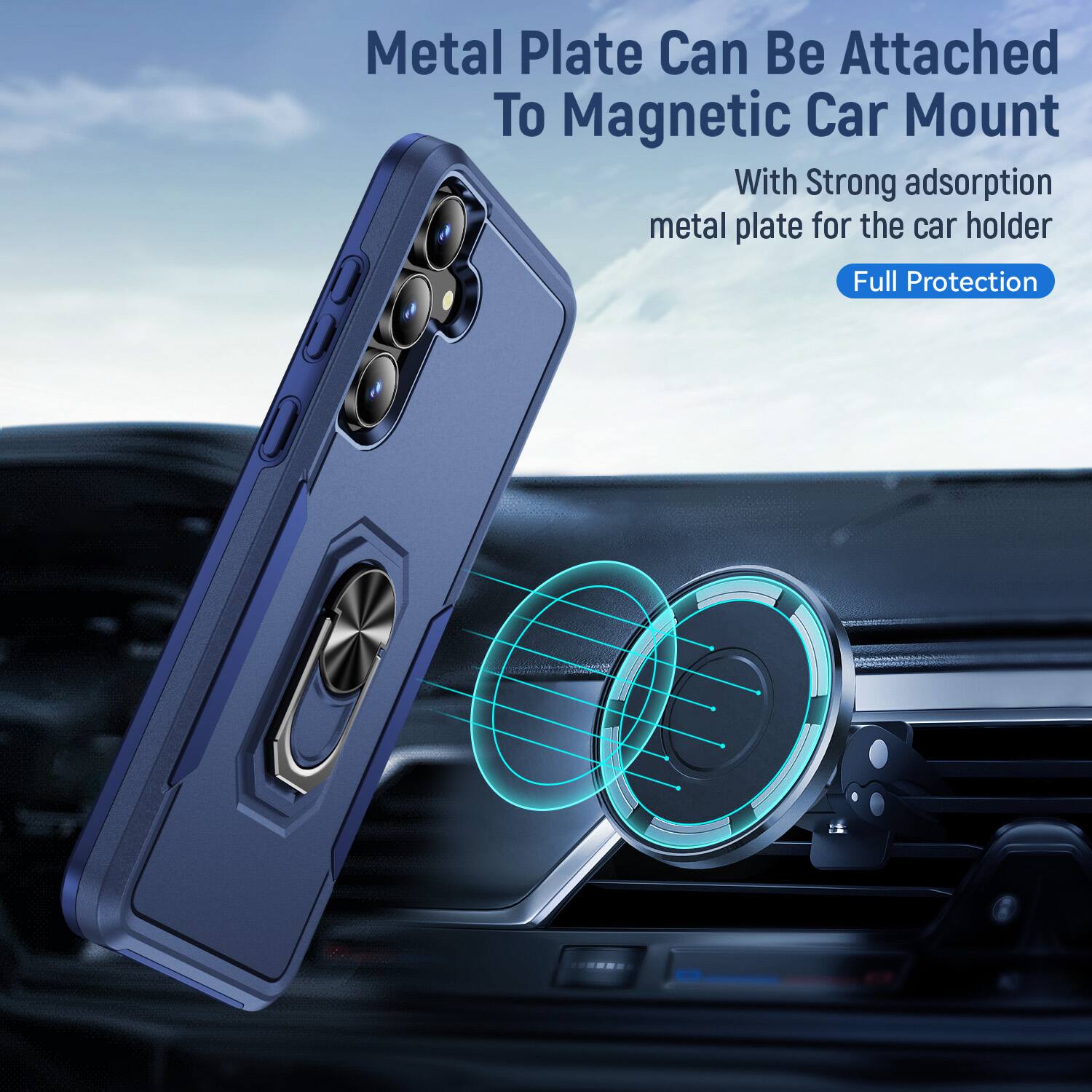 Metal Plate Can Be Attached To Magnetic Car Mount  
With Strong adsorption metal plate for the car holder  
Full Protection
