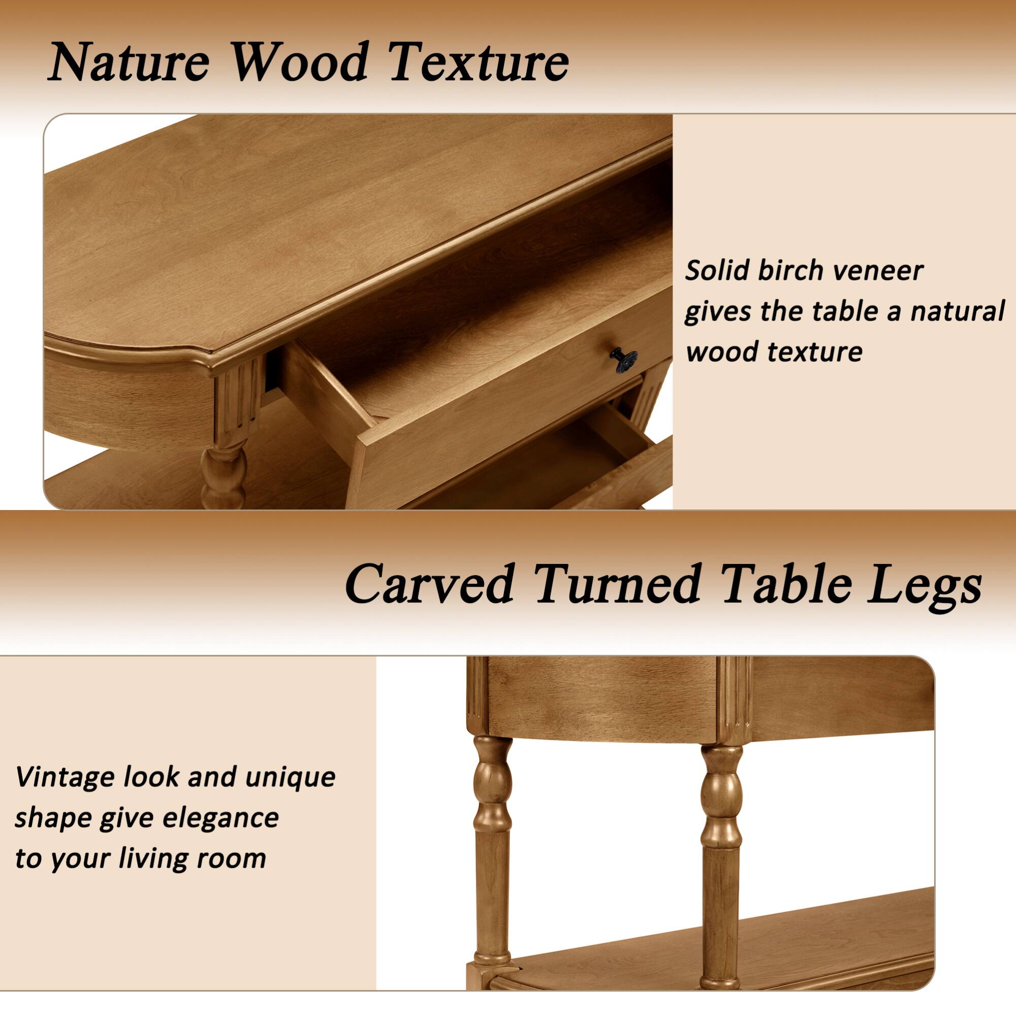 Nature Wood Texture

Solid birch veneer gives the table a natural wood texture

Carved Turned Table Legs

Vintage look and unique shape give elegance to your living room