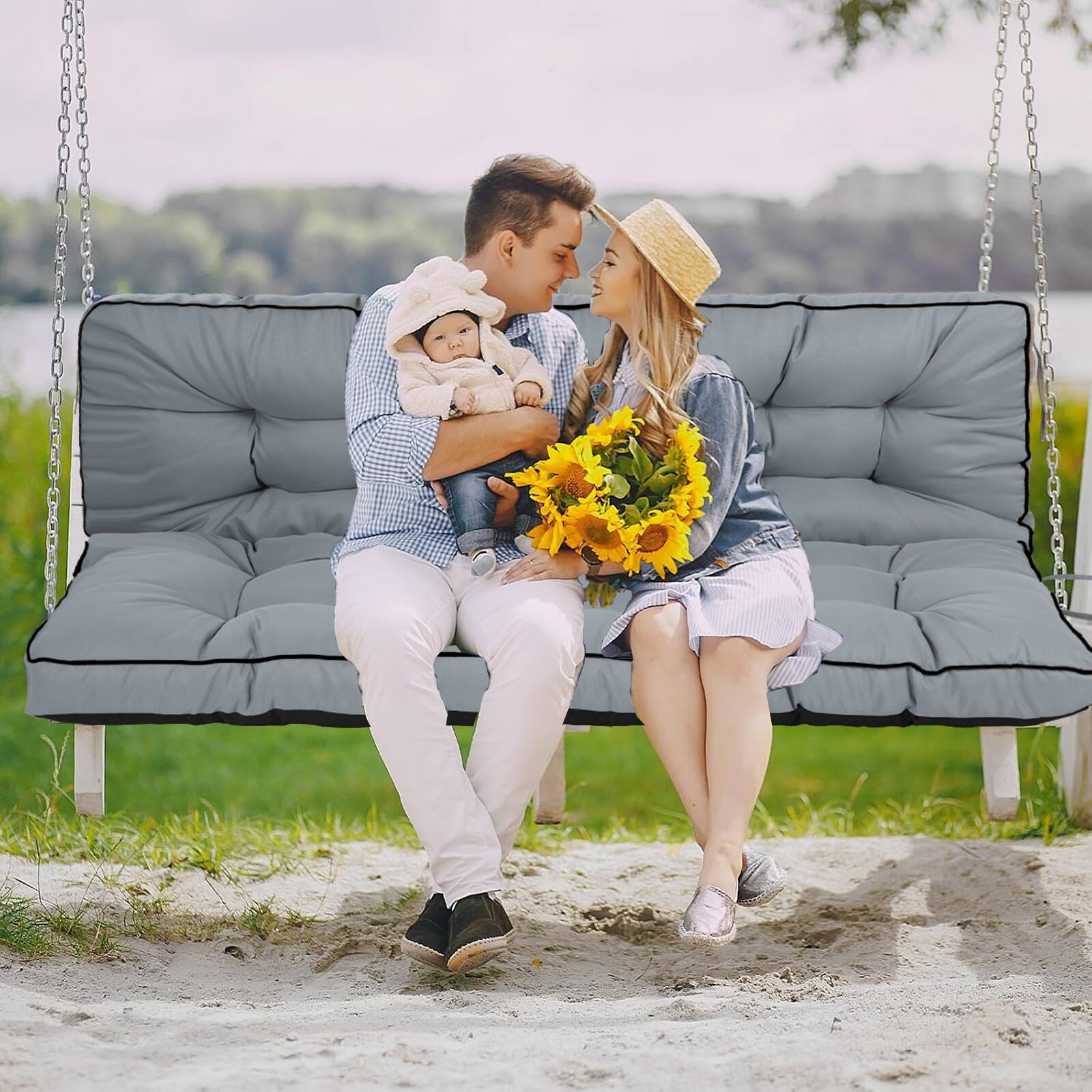 Alt View 1. Chateau Abodes - Outdoor Bench Cushion for 2-3 Seater Swing, Patio Sofa & Furniture - Waterproof Replacement Seat with Backrest - Light Gray-40x55in.