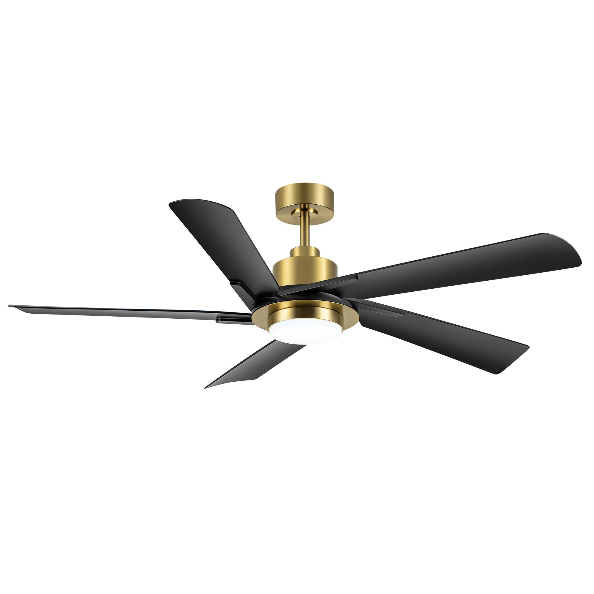 Angle. Breezary - 60-Inch Indoor Ceiling Fan with 5 ABS Blades, 3-Color Light, 6-Speed DC Motor, Remote, Timer & Memory, 6"/12" Downrods - Gold and Black.