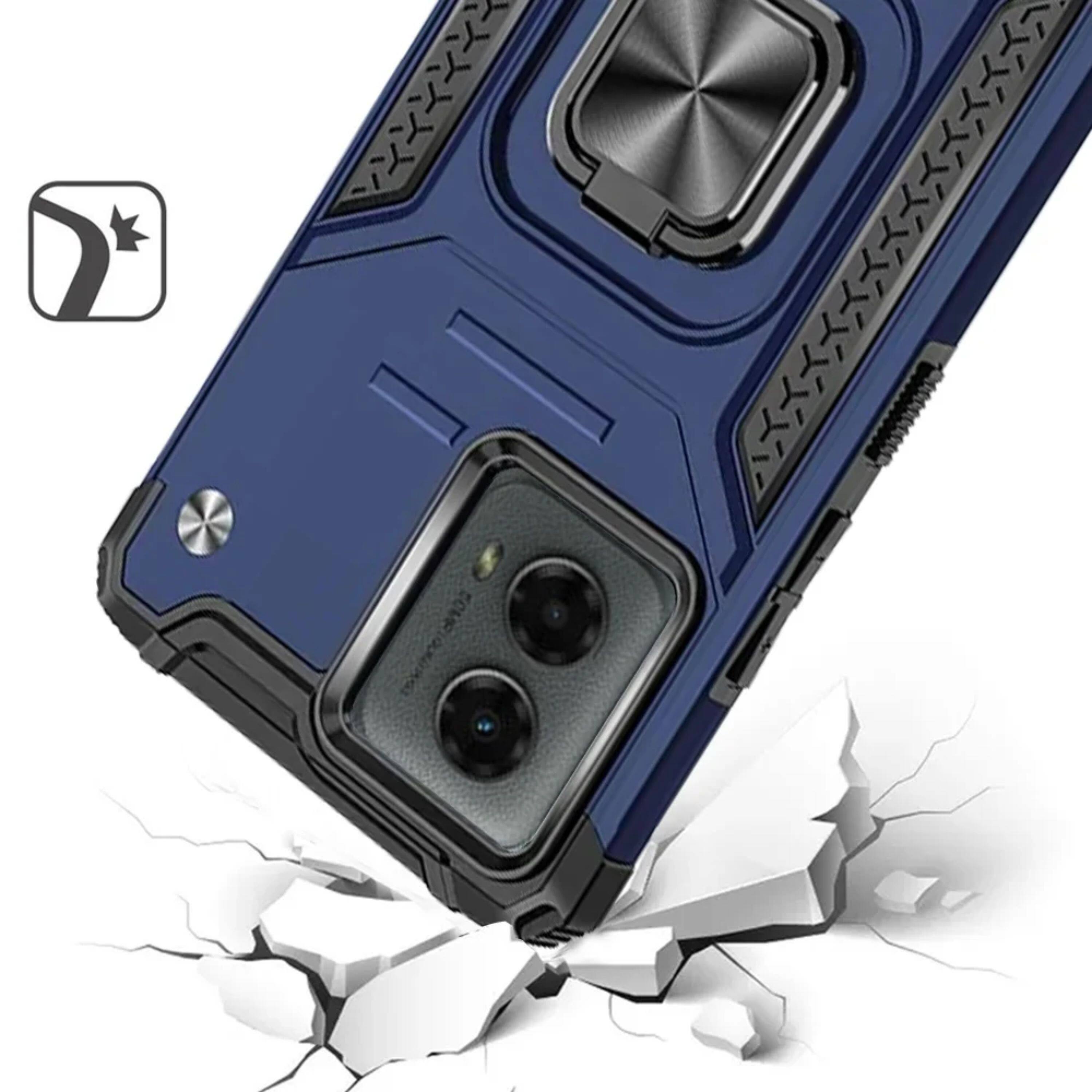Left. Kitcheniva - Strong Magnetic Stand Hybrid Phone Case With Tempered Glass For Moto G Stylus 2024 Blue - Blue.