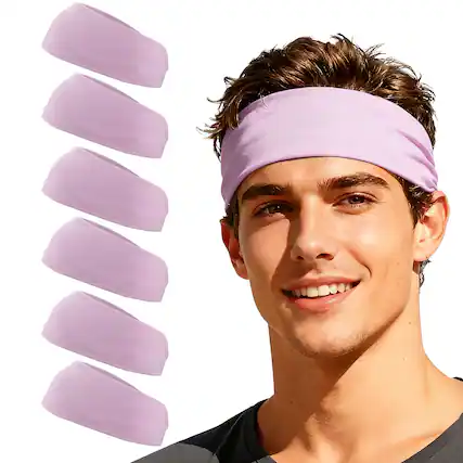 Front. Unique Bargains - Sport Headbands for Men & Women, Stretchy Sweatband Absorbent Headbands, 6pcs - For Yoga/Sports/Running/Fitness/Cycling - Light Purple.