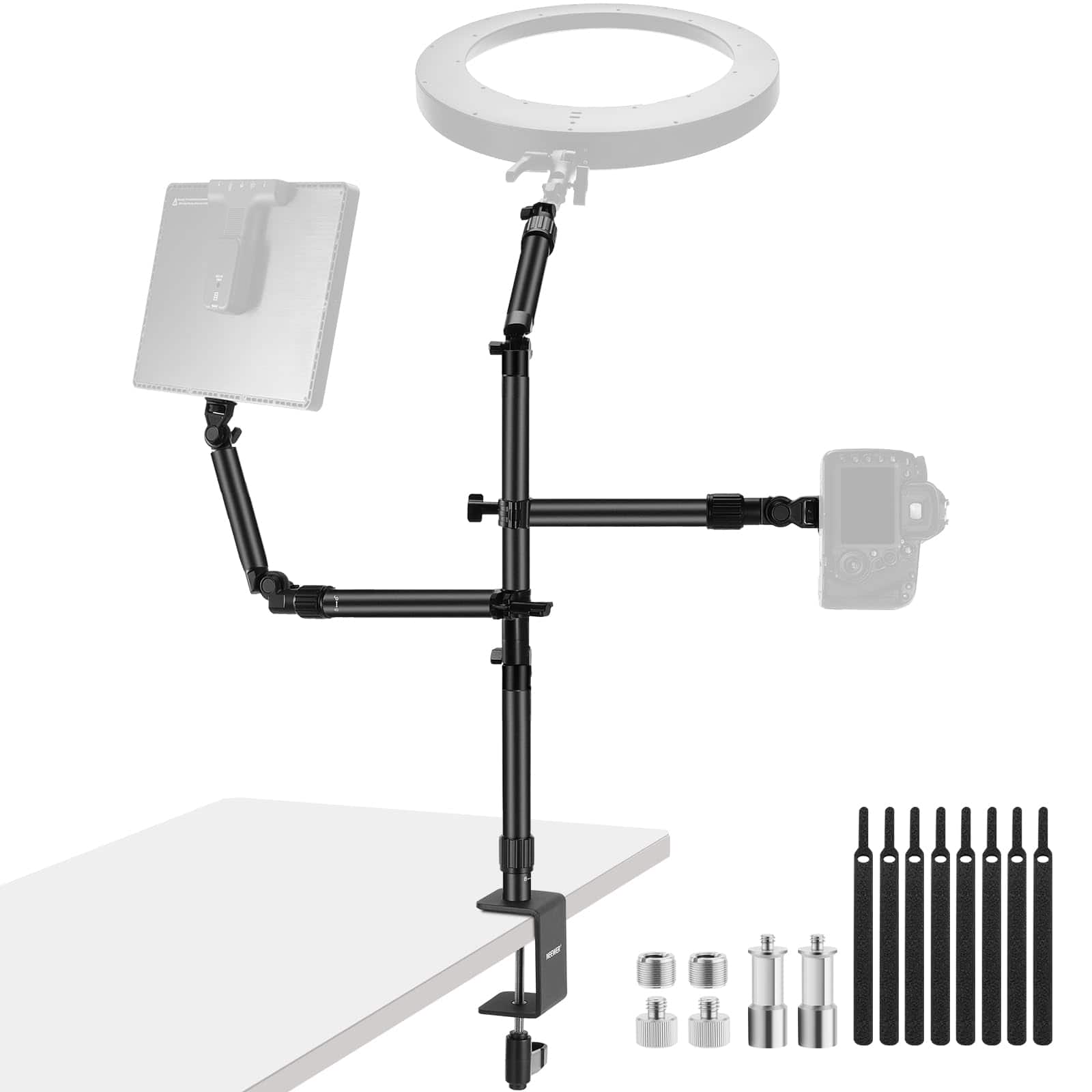 Neewer - Overhead Desk Mount Rig with 2 Boom Arms, for Camera/Light/Phone/Mic, ST008