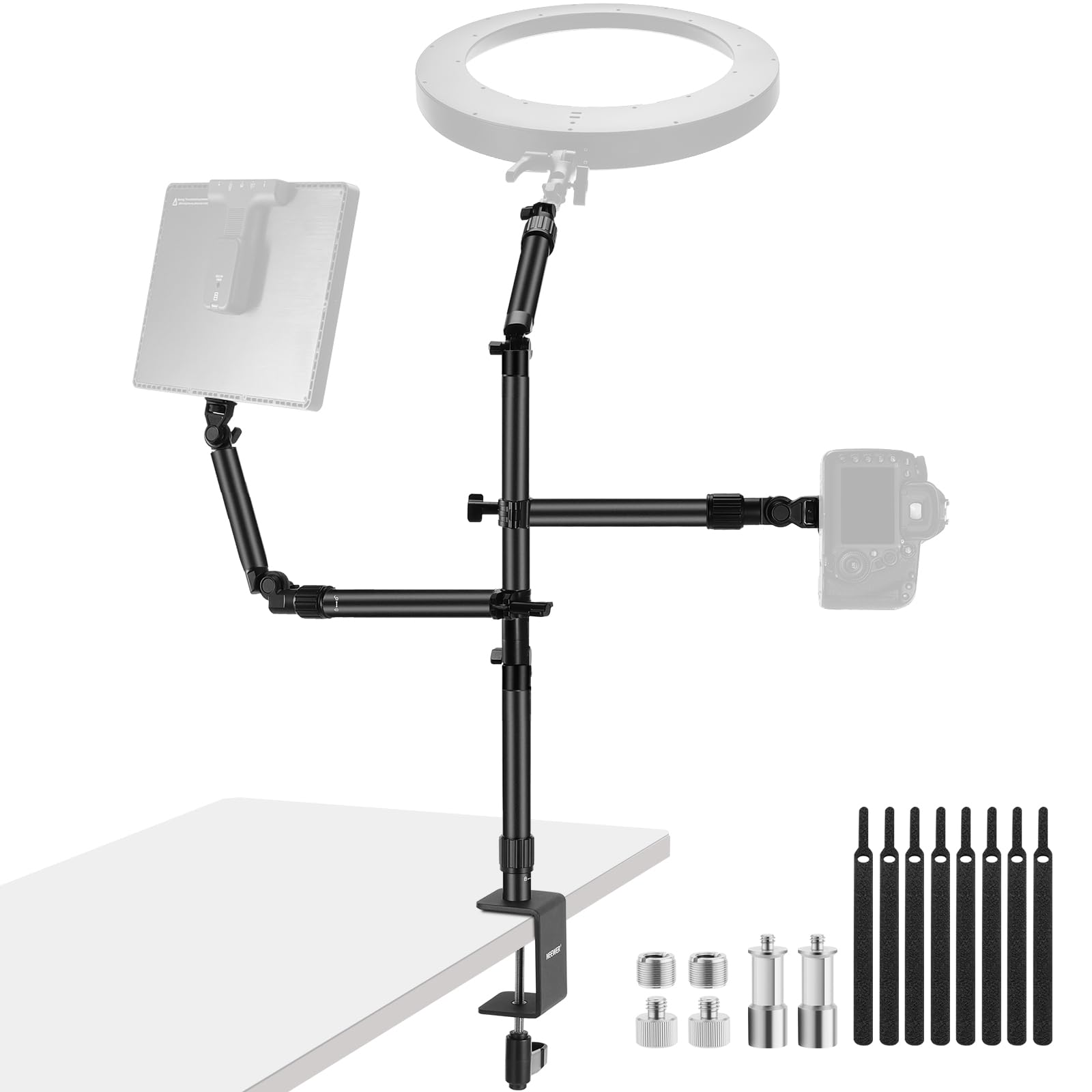 Front. Neewer - Overhead Desk Mount Rig with 2 Boom Arms, for Camera/Light/Phone/Mic, ST008.