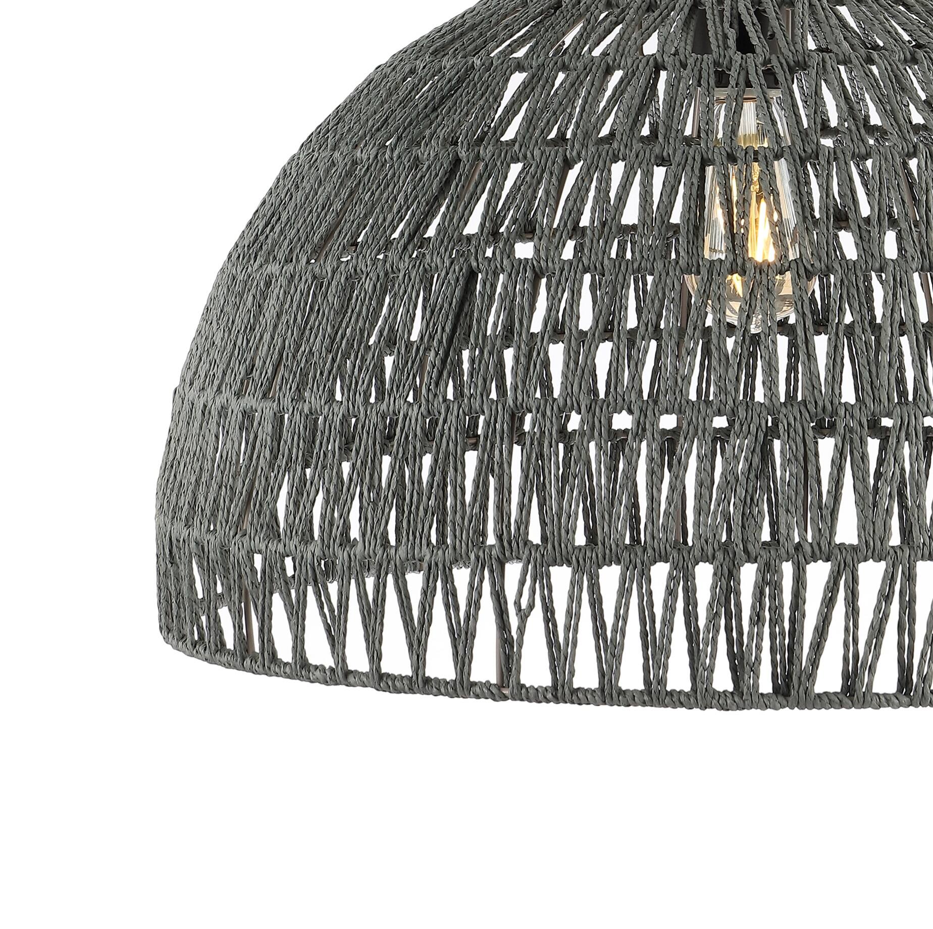 Alt View 4. Jonathan Y - Campana 20" 1-Light Bohemian Modern Woven Rope/Iron LED Pendant, Gray - Gray.