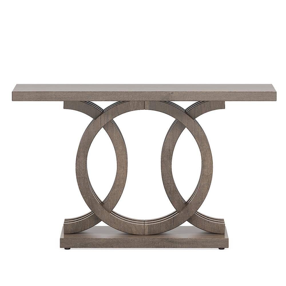 Back. Kadyn - Console Sofa Table, Display Shelf,Farmhouse Console Table, 55" Hallway Sofa Table With Geometric Base,Brown - Brown.