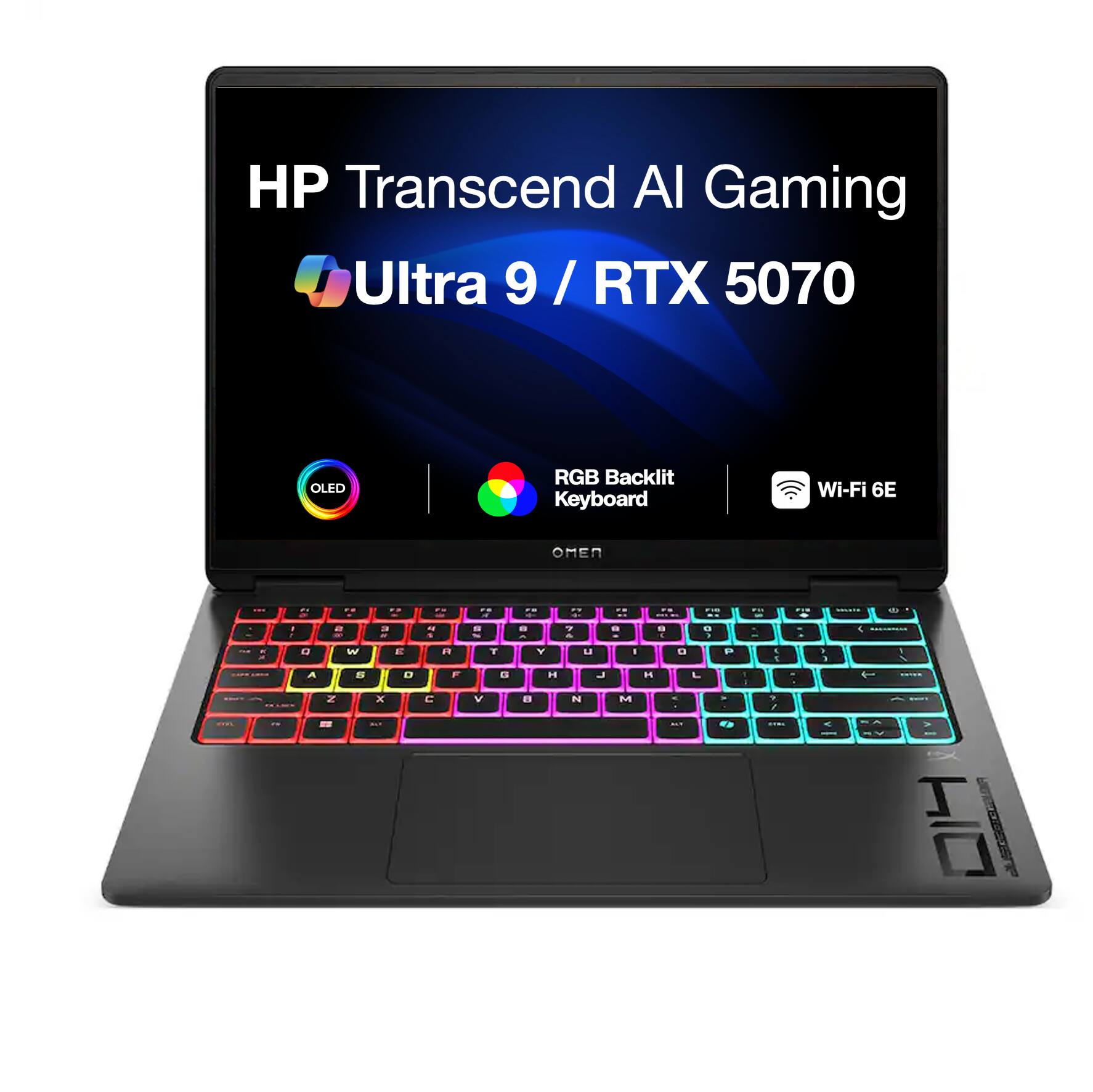 HP Transcend AI Gaming Ultra 9 / RTX 5070  
OLED  
RGB Backlit Keyboard  
Wi-Fi 6E